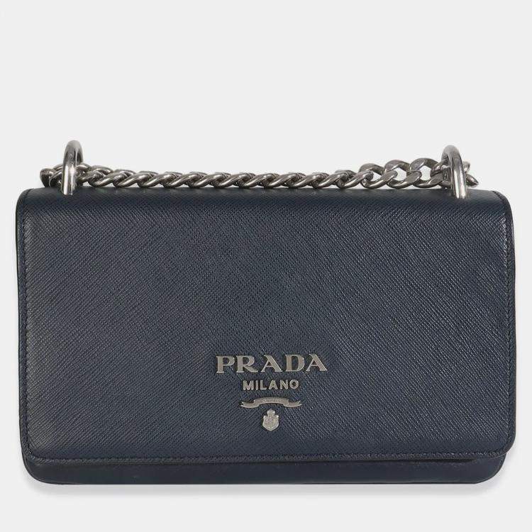 Pre Owned Prada Bluette Saffiano Chain Shoulder Bag