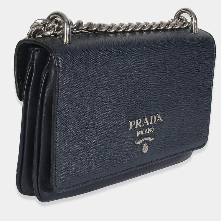 Pre Owned Prada Bluette Saffiano Chain Shoulder Bag