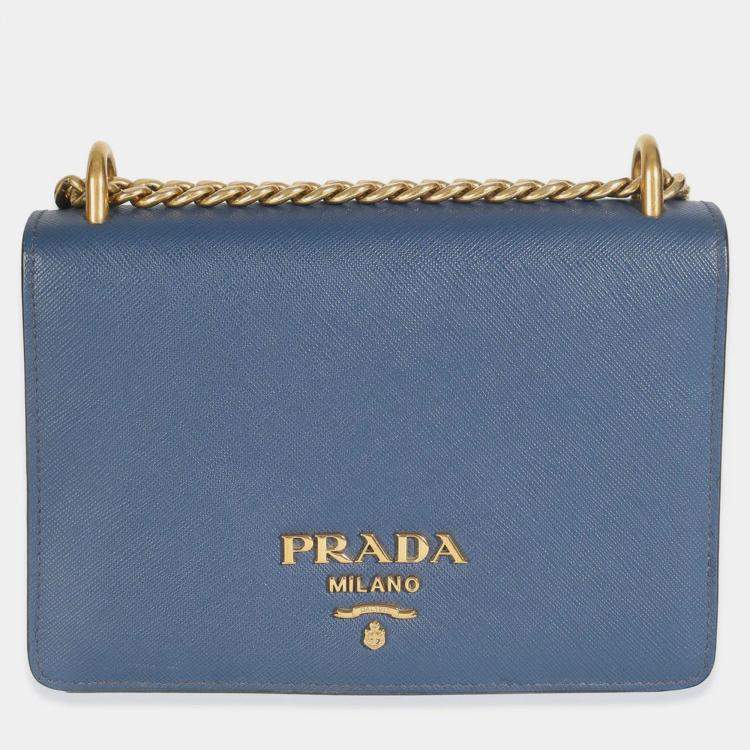 Pre Owned Prada Bluette Saffiano Lux Mini Chain Bag