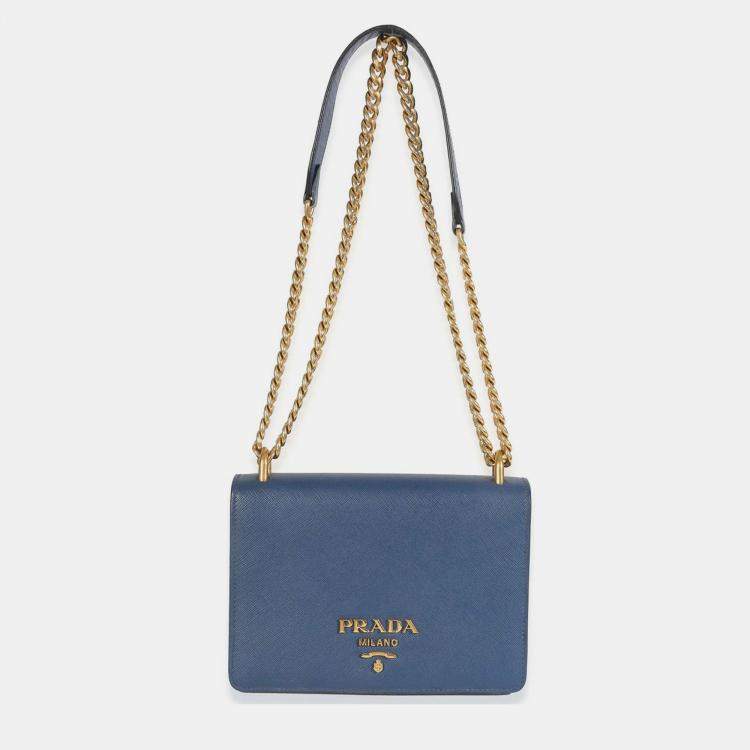 Pre Owned Prada Bluette Saffiano Lux Mini Chain Bag
