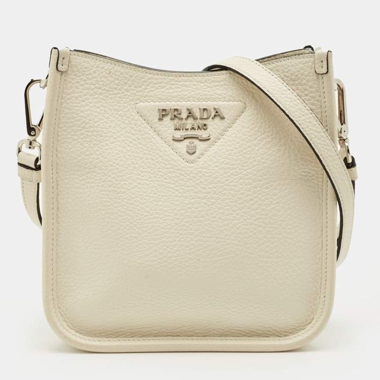 مملوكة مسبقًا Prada Triangle Logo Mini White Leather Shoulder Bag