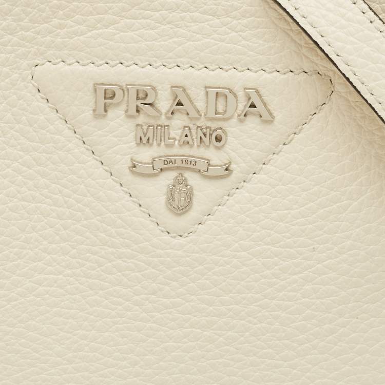 مملوكة مسبقًا Prada Triangle Logo Mini White Leather Shoulder Bag