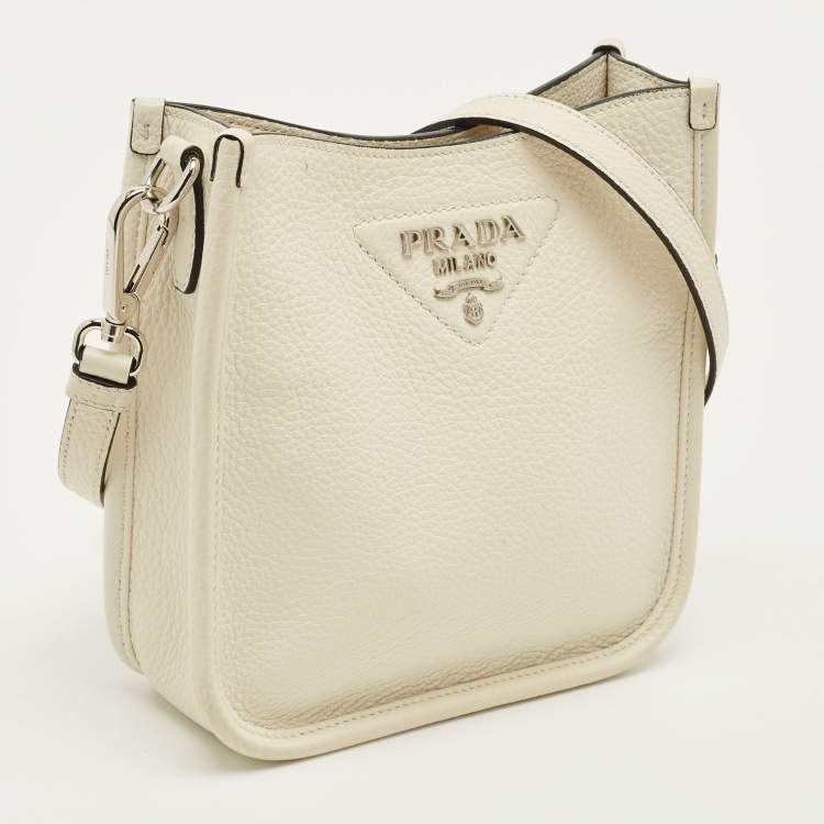 مملوكة مسبقًا Prada Triangle Logo Mini White Leather Shoulder Bag