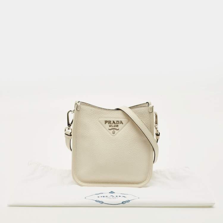 مملوكة مسبقًا Prada Triangle Logo Mini White Leather Shoulder Bag
