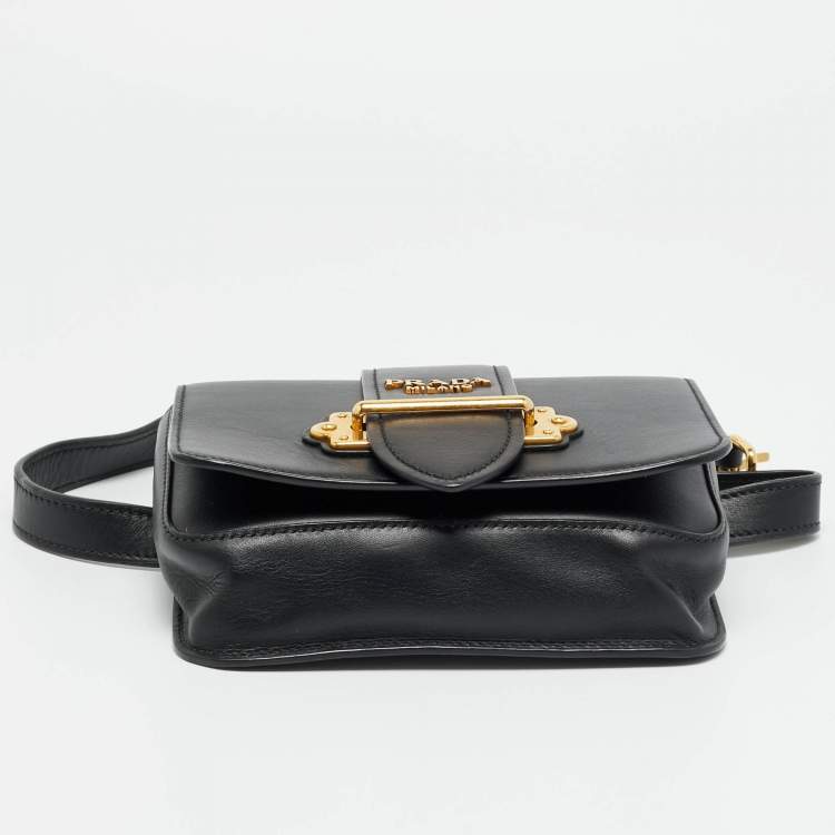 Pre Owned Prada Black Leather Cahier Convertible Belt Bag