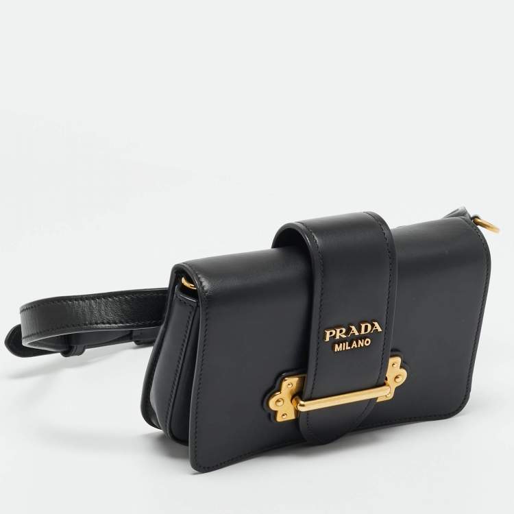 Pre Owned Prada Black Leather Cahier Convertible Belt Bag