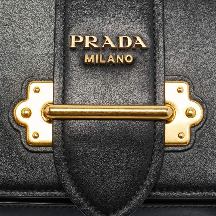 Pre Owned Prada Black Leather Cahier Convertible Belt Bag