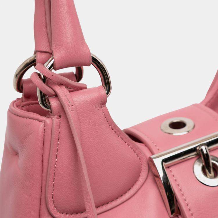 Pre Owned Prada Pink Nappa Soft Padded Re Edition 2002 Moon Satchel