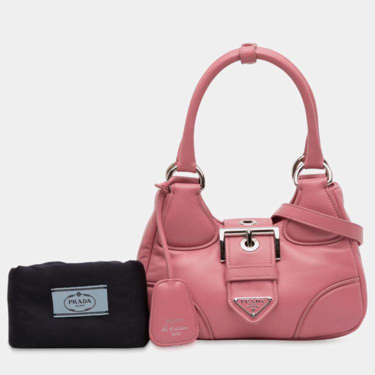 Pre Owned Prada Pink Nappa Soft Padded Re Edition 2002 Moon Satchel