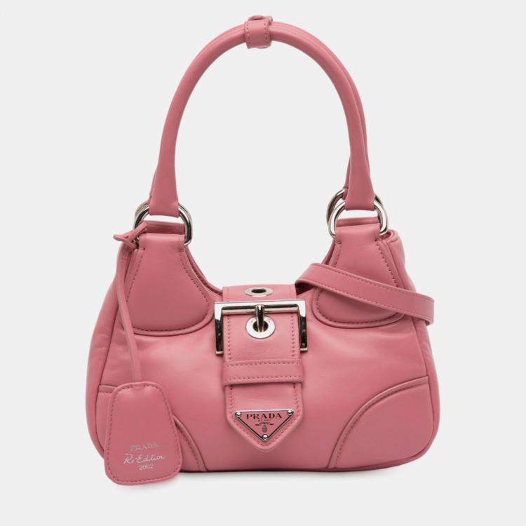 Pre Owned Prada Pink Nappa Soft Padded Re Edition 2002 Moon Satchel