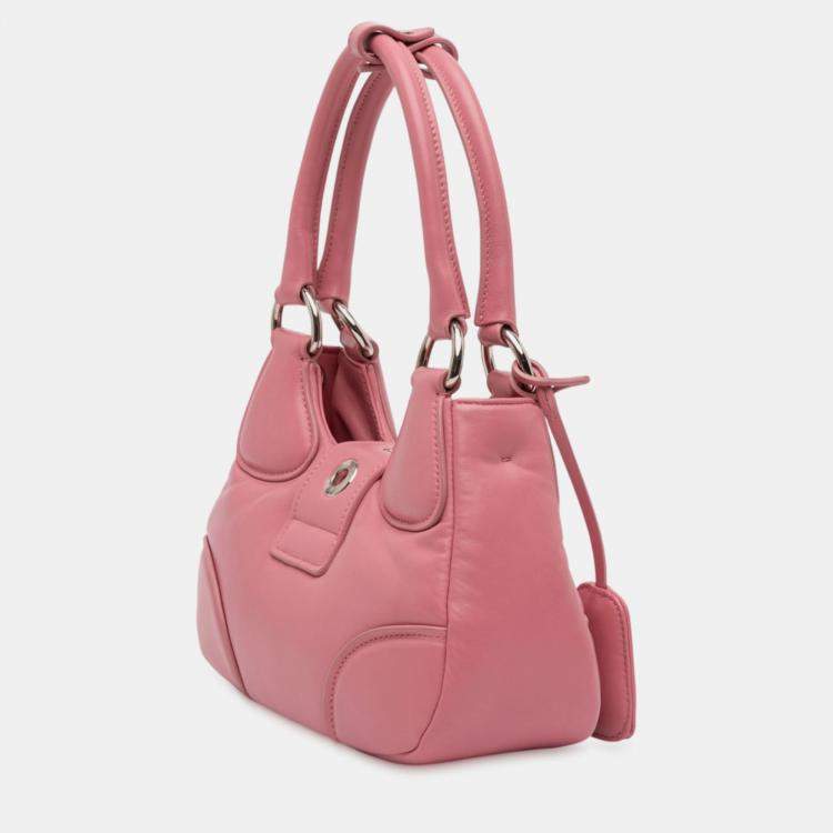 Pre Owned Prada Pink Nappa Soft Padded Re Edition 2002 Moon Satchel