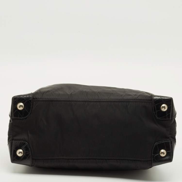 Pre Owned Prada Triple Compartment Black Nylon and Crocodile Tote