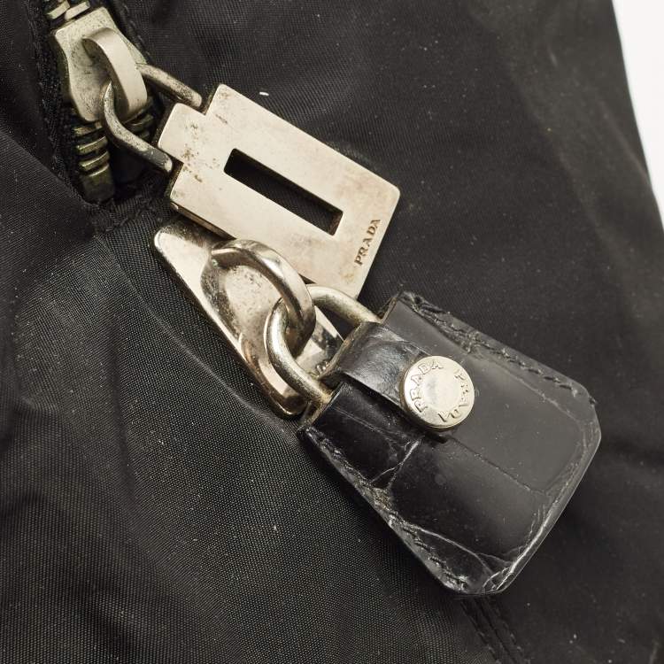 Pre Owned Prada Triple Compartment Black Nylon and Crocodile Tote