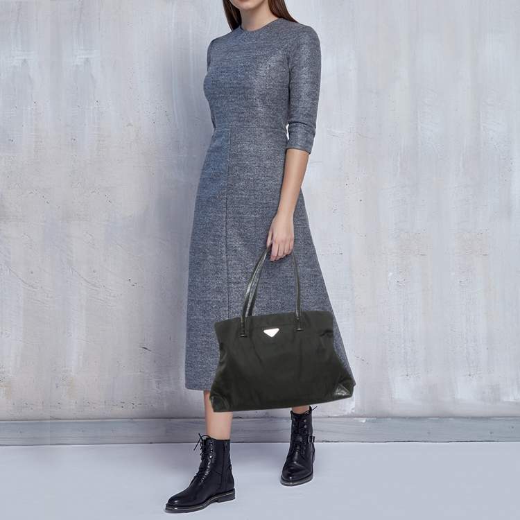 Pre Owned Prada Triple Compartment Black Nylon and Crocodile Tote