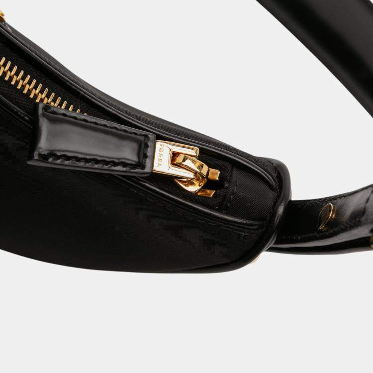Pre Owned Prada Black Small Re Nylon and Leather Arque Satchel