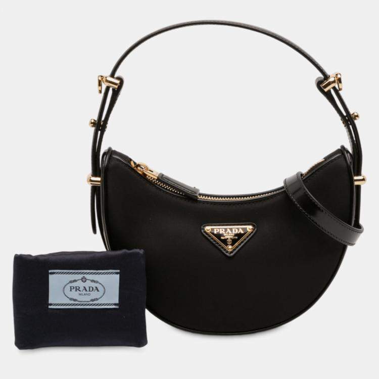 Pre Owned Prada Black Small Re Nylon and Leather Arque Satchel