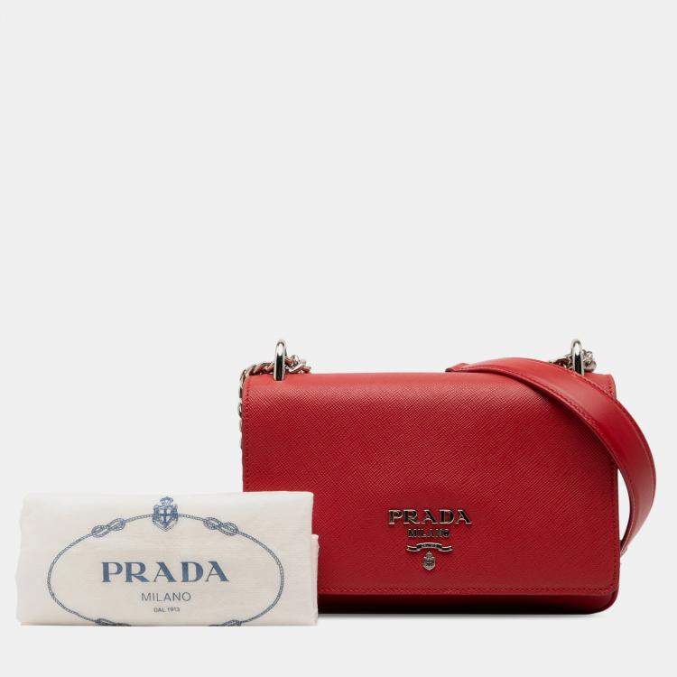 Pre Owned Prada Red Saffiano and City Calf Chain Crossbody