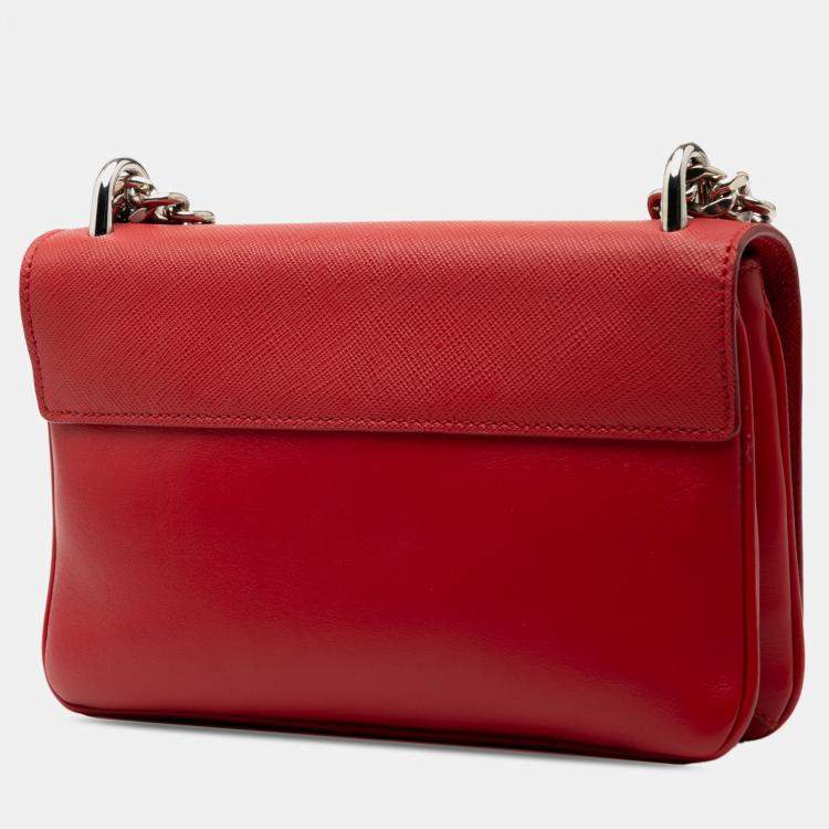 Pre Owned Prada Red Saffiano and City Calf Chain Crossbody