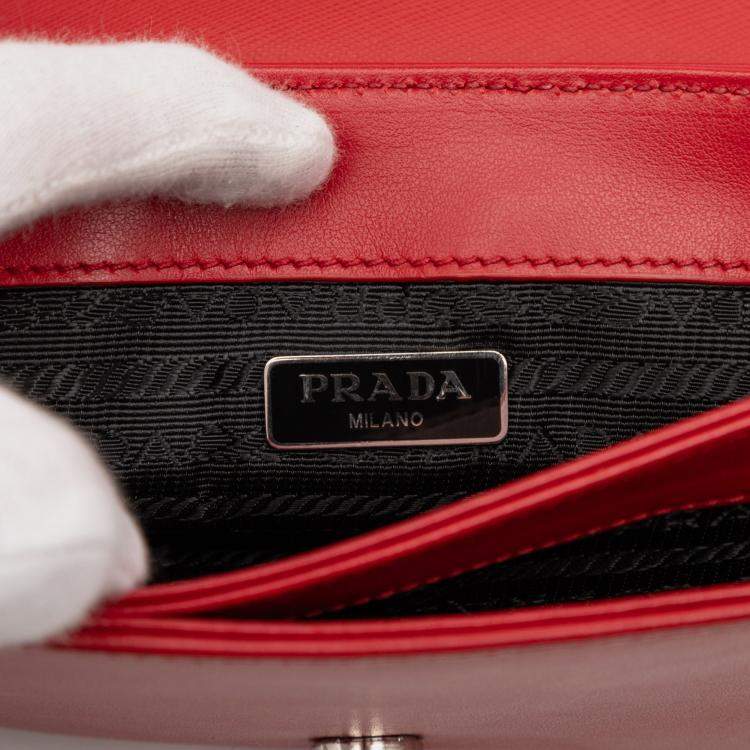 Pre Owned Prada Red Saffiano and City Calf Chain Crossbody