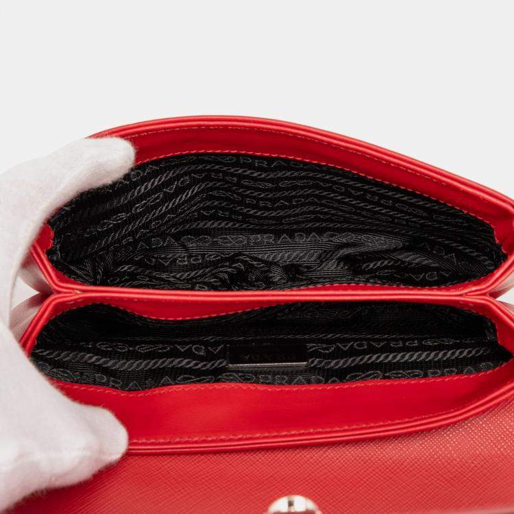 Pre Owned Prada Red Saffiano and City Calf Chain Crossbody