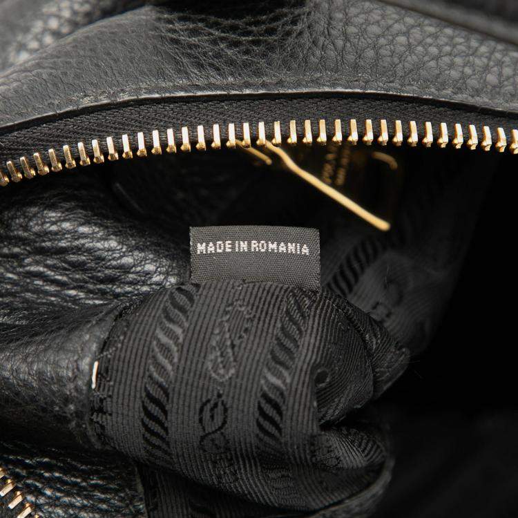 Pre Owned Prada Black Vitello Daino Zip Top Satchel