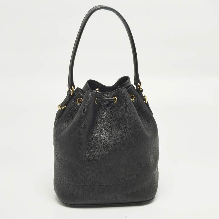 Pre Owned Prada Black Leather Drawstring Bucket Bag