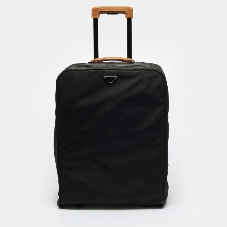 Pre Owned حقيبة سفر برادا جلود سافيانو بنية بعجلات