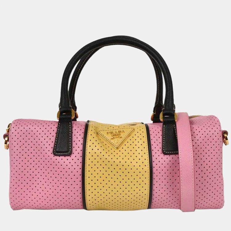 Pre Owned Prada Pink Yellow Perforated Handbag