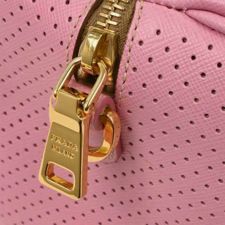 Pre Owned Prada Pink Yellow Perforated Handbag
