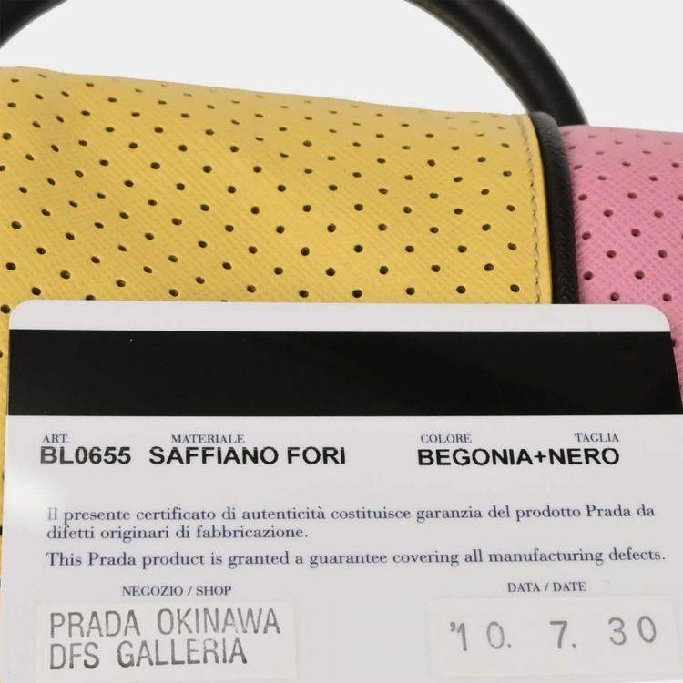 Pre Owned Prada Pink Yellow Perforated Handbag