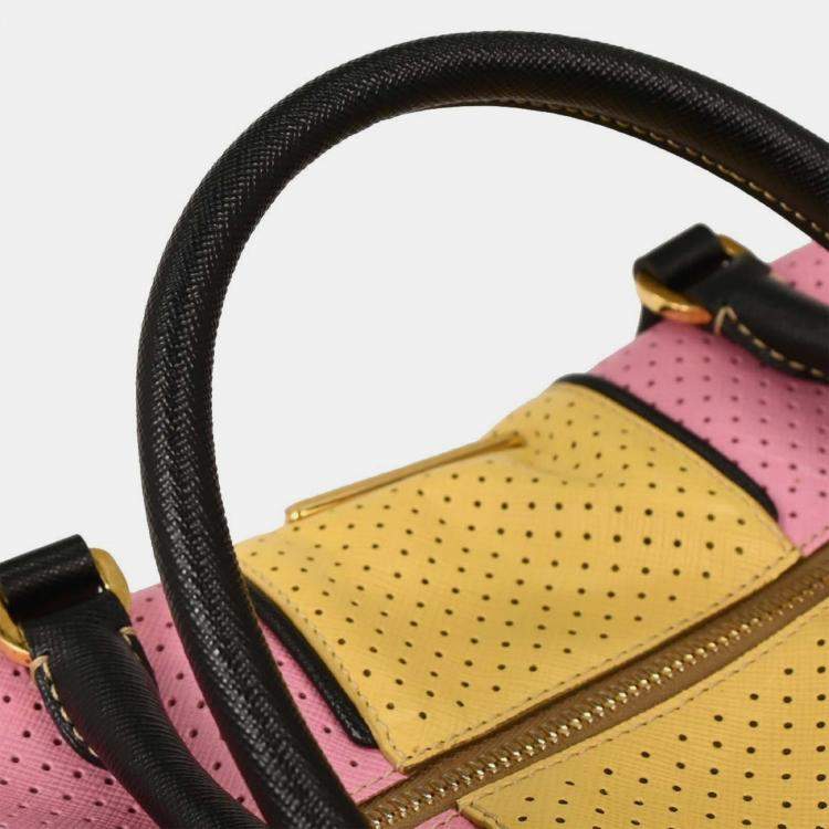Pre Owned Prada Pink Yellow Perforated Handbag