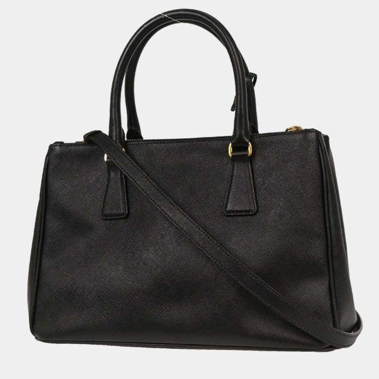 Pre Owned Prada Black Leather Galleria 2way Tote Handbag