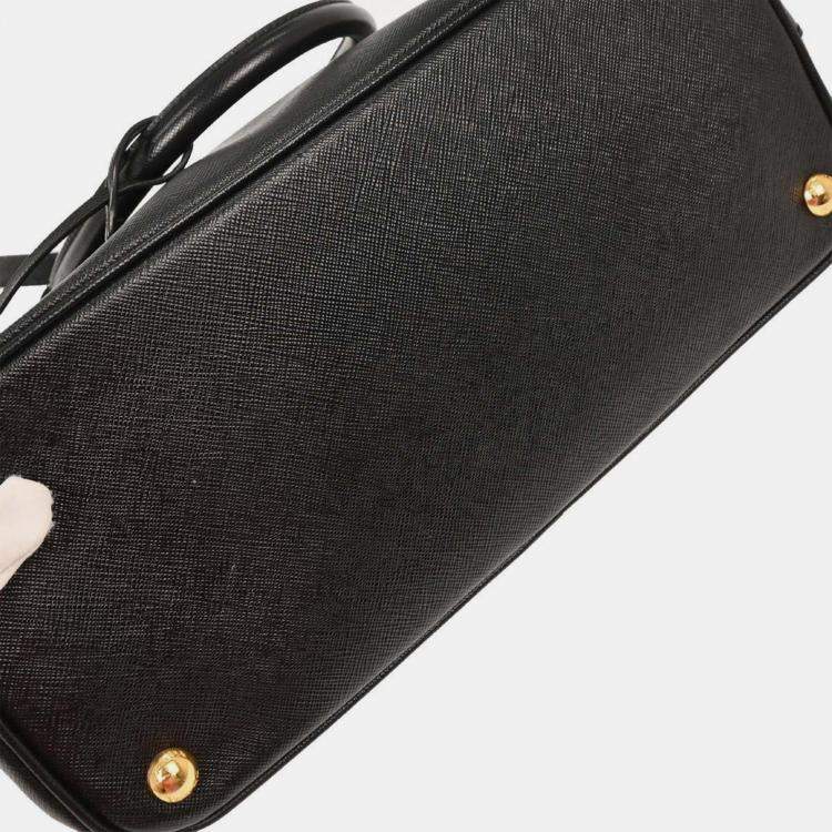 Pre Owned Prada Black Leather Galleria 2way Tote Handbag