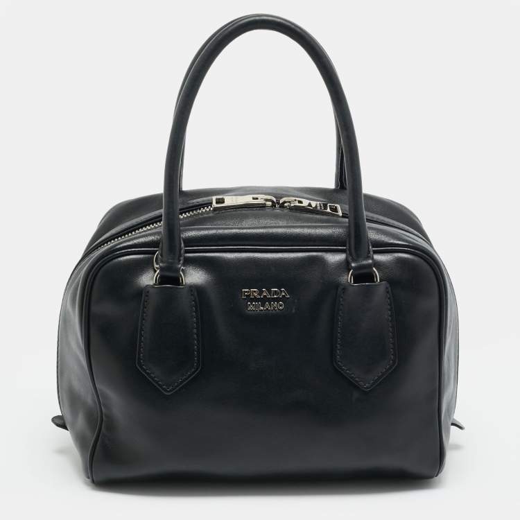 Pre Owned Prada Inside Bag Small Black Leather Satchel