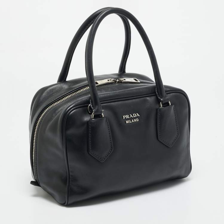 Pre Owned Prada Inside Bag Small Black Leather Satchel