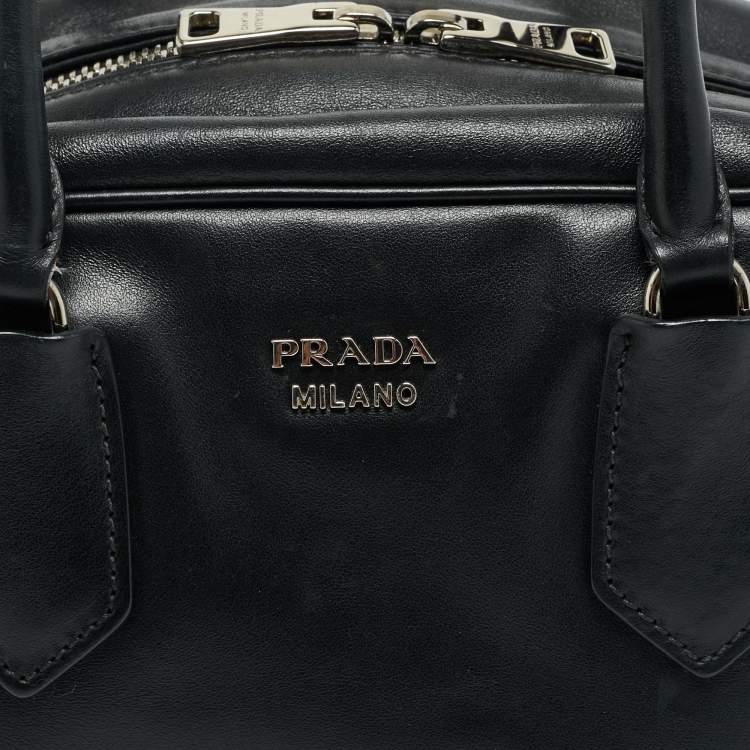 Pre Owned Prada Inside Bag Small Black Leather Satchel