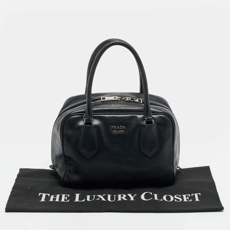 Pre Owned Prada Inside Bag Small Black Leather Satchel