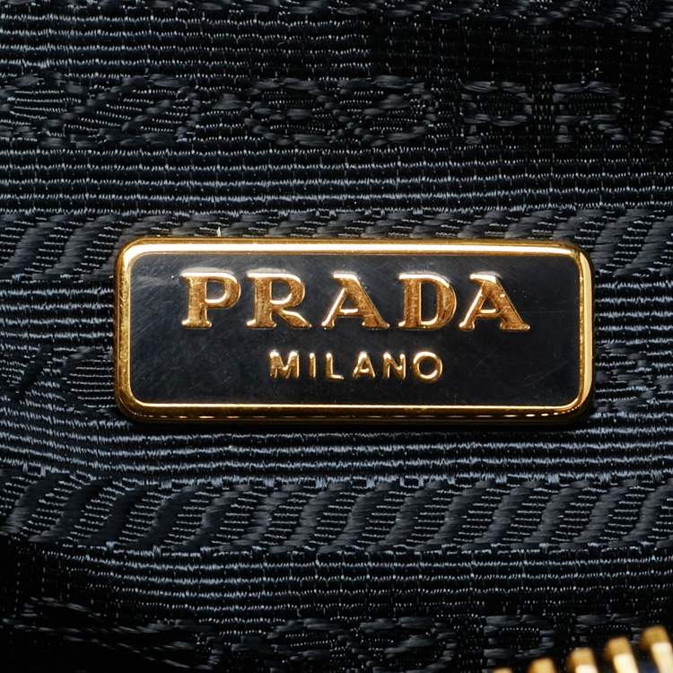 Pre Owned Prada Navy Blue Perforated Saffiano Vernic Leather Satchel