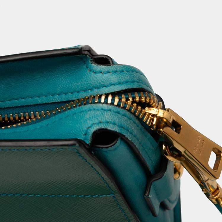 Pre Owned Prada Blue Green Bicolor Saffiano Vernice Esplanade Crossbody