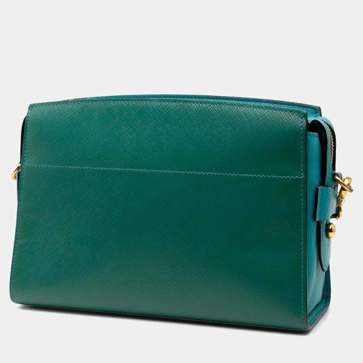 Pre Owned Prada Blue Green Bicolor Saffiano Vernice Esplanade Crossbody