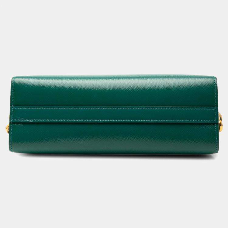 Pre Owned Prada Blue Green Bicolor Saffiano Vernice Esplanade Crossbody