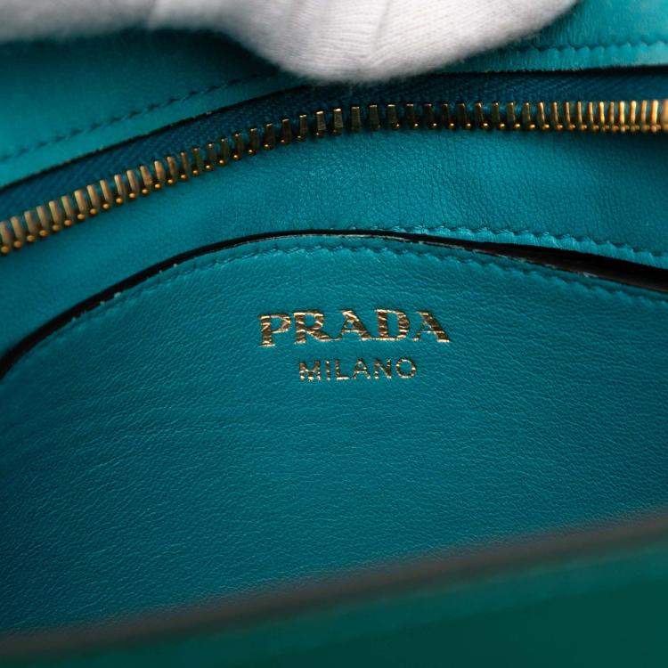 Pre Owned Prada Blue Green Bicolor Saffiano Vernice Esplanade Crossbody