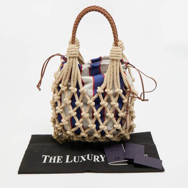 Pre Owned Prada Noué Medium Beige/Brown Cord Fabric Bag