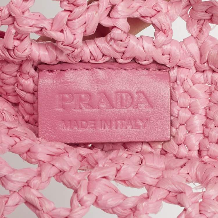 Pre Owned Prada Pink Crochet Straw Vertical Tote