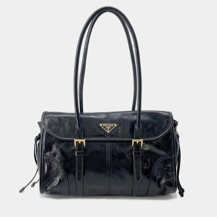 Pre Owned Prada Medium Leather Shoulder Bag Black