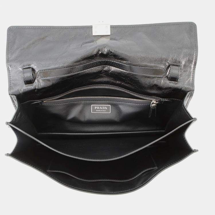 Pre Owned Prada Medium Leather Handbag 1Bn026 Prada 2-Way Shoulder Bag In Black