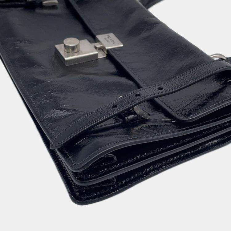 Pre Owned Prada Medium Leather Handbag 1Bn026 Prada 2-Way Shoulder Bag In Black