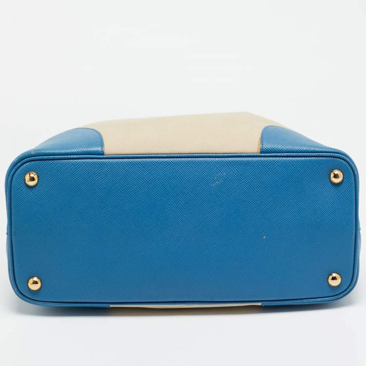 مملوكة مسبقًا Prada Blue/Beige Canapa Canvas and Saffiano Lux Leather Tote