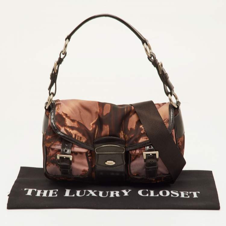 Pre Owned Prada Brown Nylon and Patent Leather New York Street Templi Flap Crossbody Bag