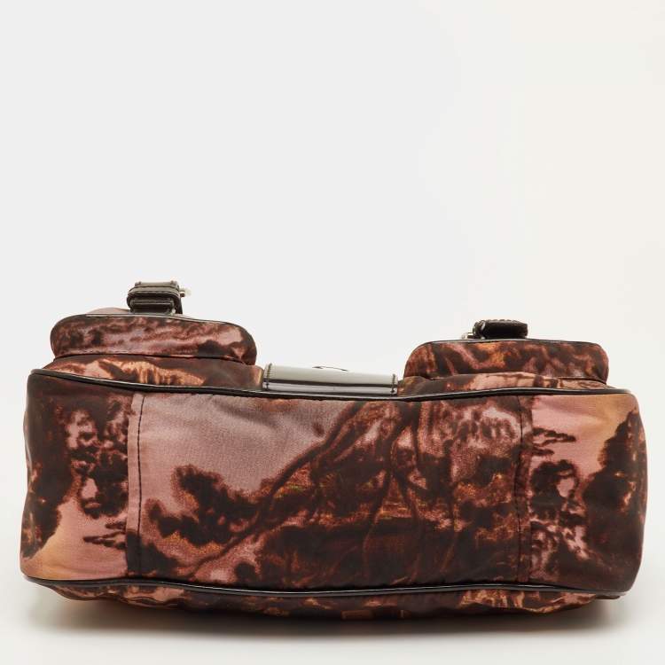 Pre Owned Prada Brown Nylon and Patent Leather New York Street Templi Flap Crossbody Bag